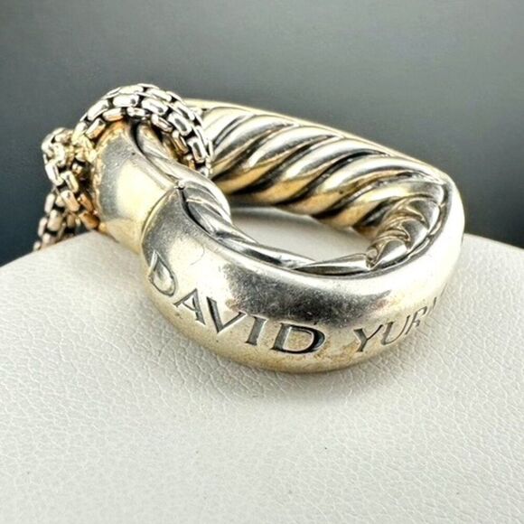 Authentic David Yurman Sterling Silver & 18k Gold Lg Open Heart Cable Necklace - Picture 4 of 11